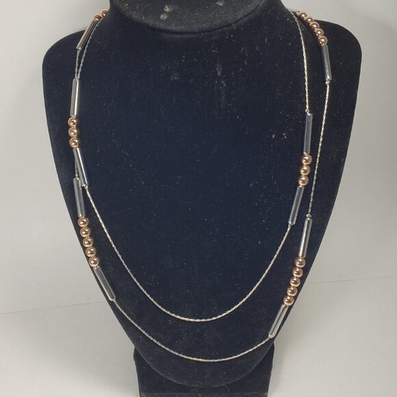 Women's 38 inches Polished Layered Dual tone  Round and Tubing Beads Necklace - Picture 4 of 9